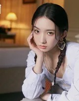 孟美岐双腿蜷曲侧躺，目光柔和直视镜头，灰色长裤舒展，整体构图充满居家美感与宁静力量